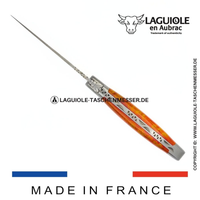 laguiole taschenmesser mit griff aus orangem cheesewood