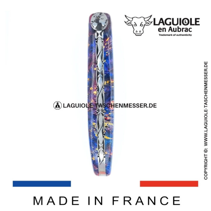 laguiole taschenmesser „die erde“ – kollektion cosmos – holundermaser blau