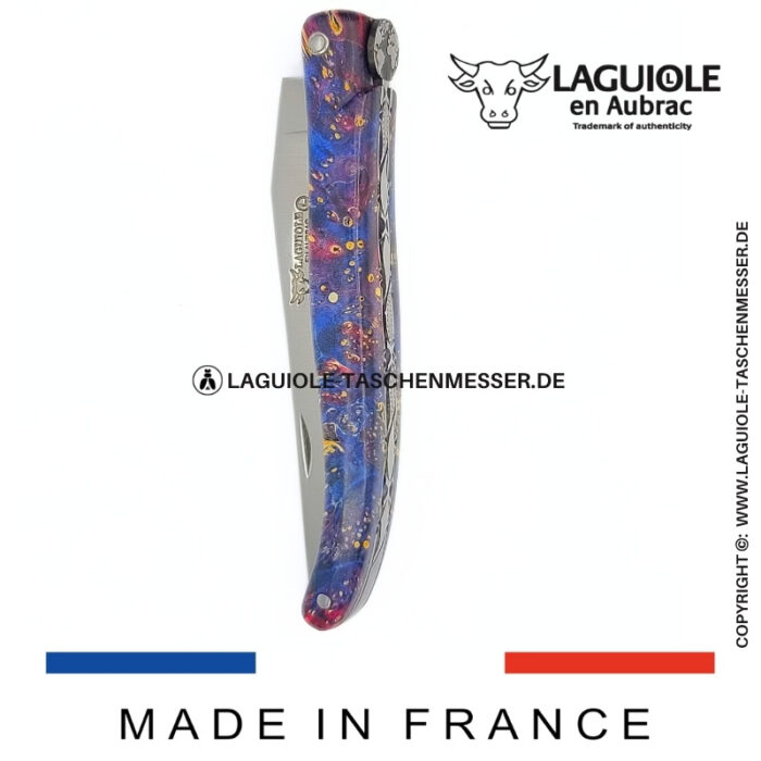 laguiole taschenmesser „die erde“ – kollektion cosmos – holundermaser blau
