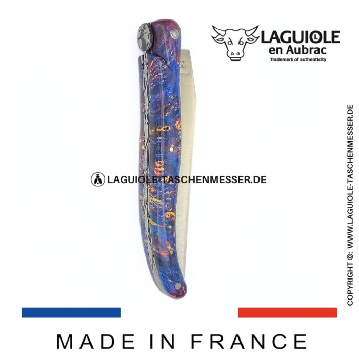 laguiole taschenmesser „die erde“ – kollektion cosmos – holundermaser blau