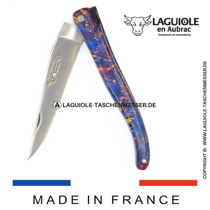 laguiole taschenmesser „die erde“ – kollektion cosmos – holundermaser blau