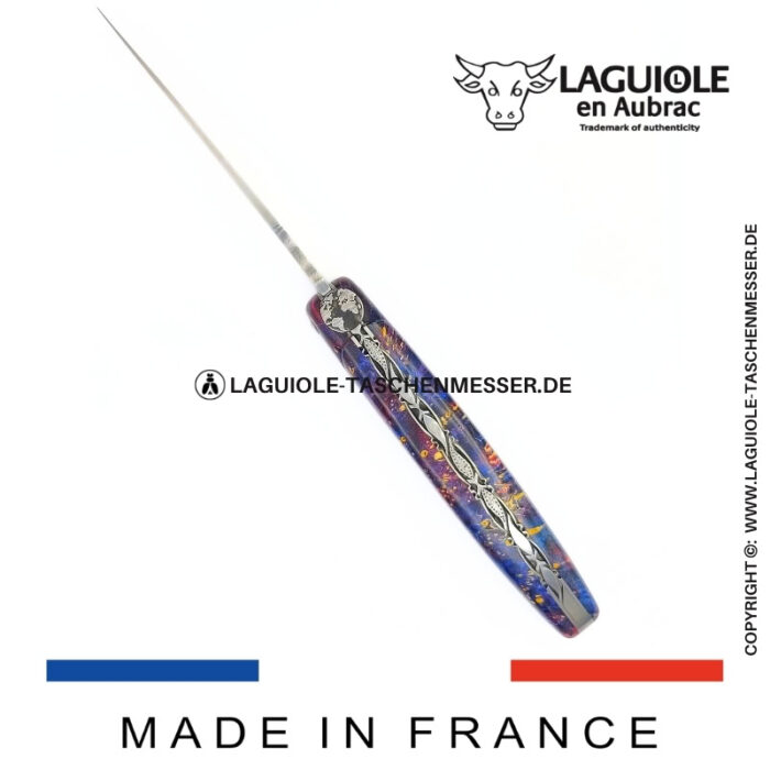 laguiole taschenmesser „die erde“ – kollektion cosmos – holundermaser blau