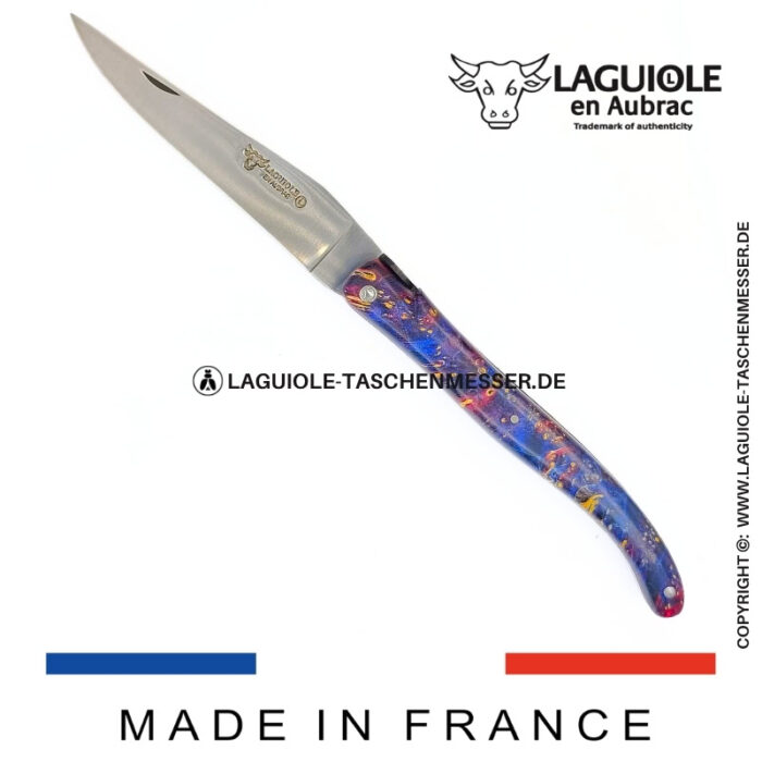 laguiole taschenmesser „die erde“ – kollektion cosmos – holundermaser blau