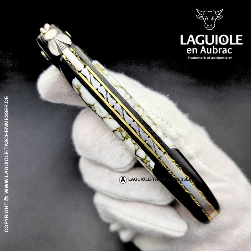 laguiole taschenmesser „nox pretiosa“ – ebenholz & howlith – guillochierte messingplatinen