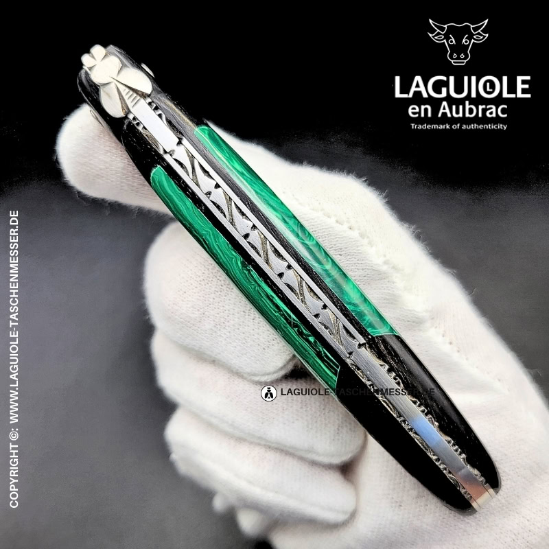 laguiole taschenmesser „nox pretiosa“ – ebenholz & malachit – guillochierte edelstahlplatinen