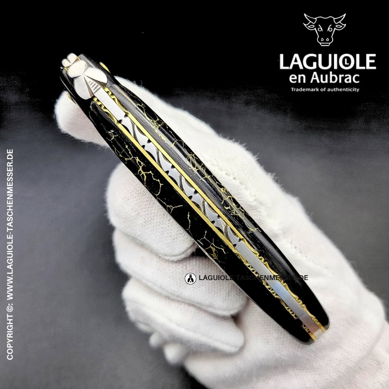 laguiole taschenmesser „nox pretiosa“ – ebenholz & onyx – guillochierte messingplatinen