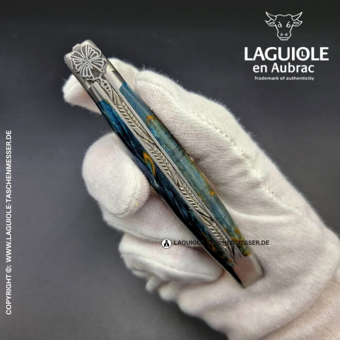 laguiole taschenmesser „schmetterling“ – griff aus blauem birkenholz