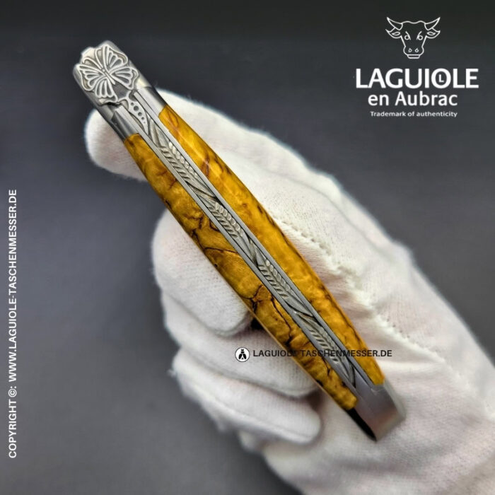 laguiole taschenmesser „schmetterling“ – griff aus gelbem birkenholz