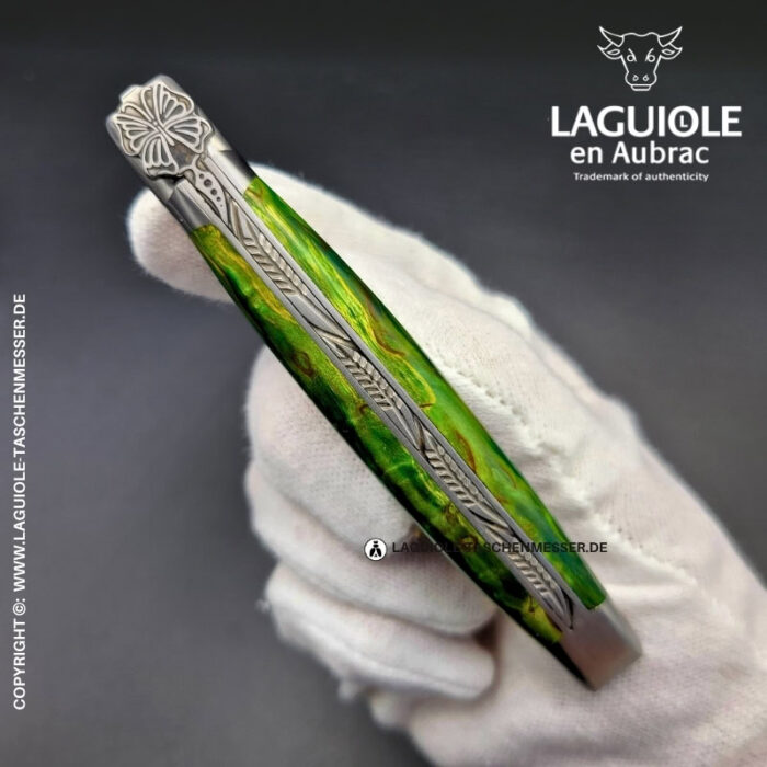 laguiole taschenmesser „schmetterling“ – griff aus grünem birkenholz