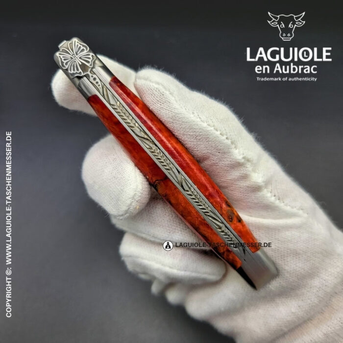 laguiole taschenmesser „schmetterling“ – griff aus rotorangem birkenholz