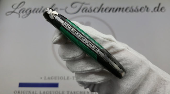 laguiole taschenmesser „nox pretiosa“ – ebenholz & malachit – guillochierte edelstahlplatinen
