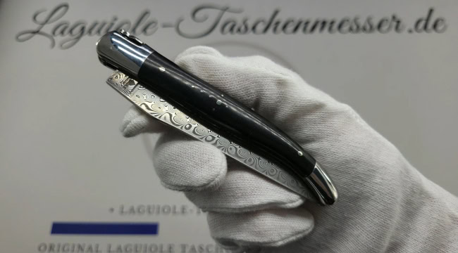 laguiole taschenmesser mit griff aus ebenholz – guillochierte platinen & balbach damas klinge