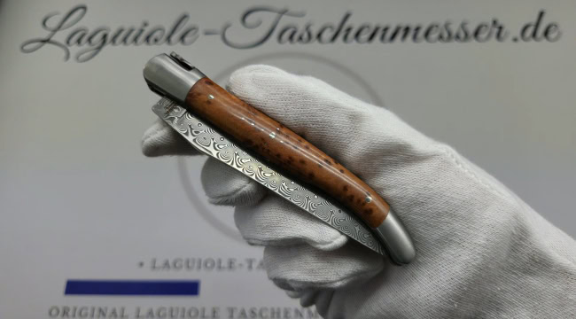 laguiole taschenmesser mit griff aus thuja – guillochierte platinen & balbach damas klinge