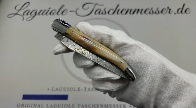 laguiole taschenmesser mit griff aus hornspitze – guillochierte platinen & balbach damas klinge