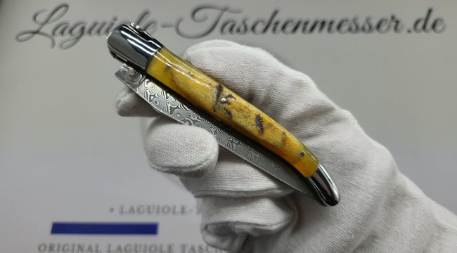 laguiole taschenmesser mit griff aus widderkruste – guillochierte platinen & balbach damas klinge