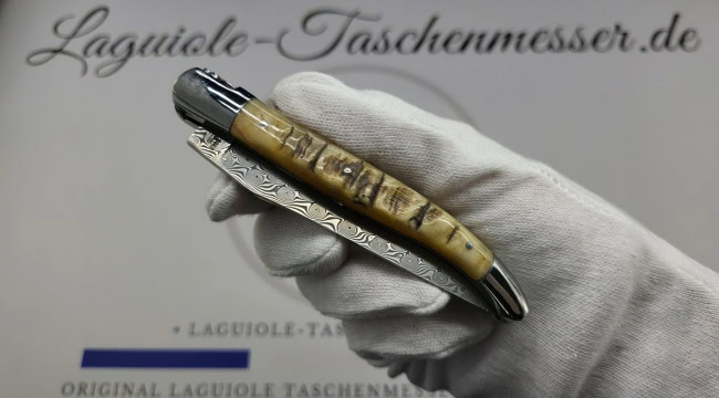 laguiole taschenmesser mit damastklinge & doppelplatinen – griff aus widder kruste