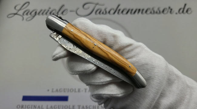 laguiole taschenmesser mit damastklinge & doppelplatinen – griff aus olivenholz