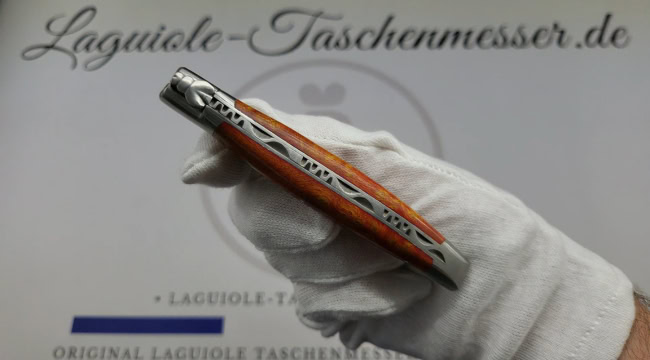 laguiole taschenmesser mit griff aus orangem cheesewood