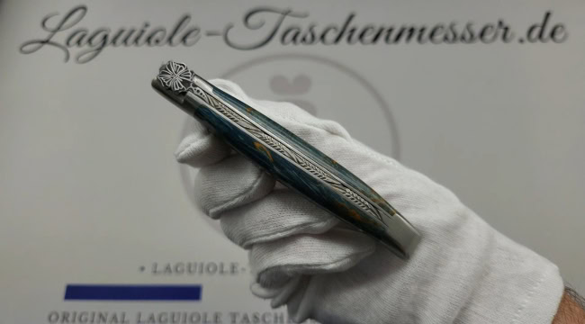 laguiole taschenmesser „schmetterling“ – griff aus blauem birkenholz