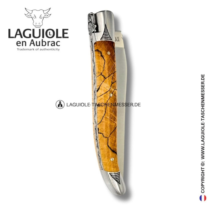 heilige buche: laguiole taschenmesser aus buchenholz – gravierte biene, backen und feder