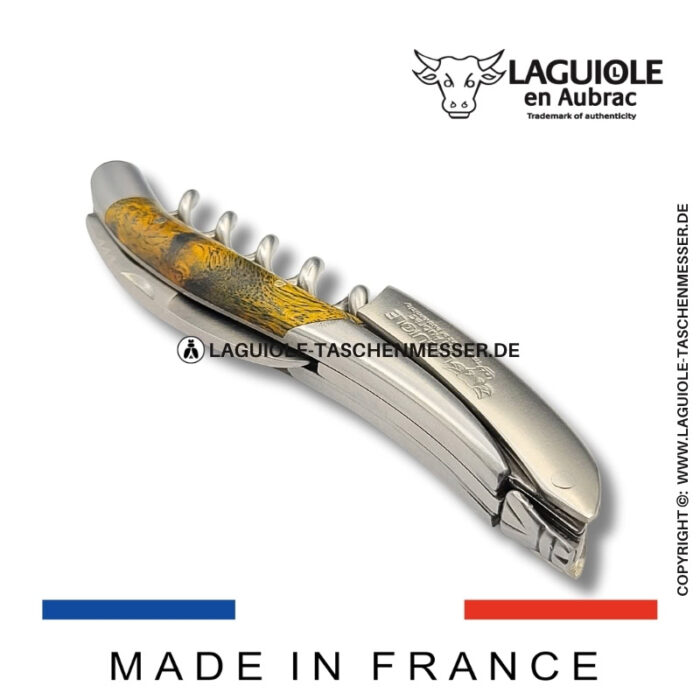 laguiole en aubrac kellnermesser – griff aus grünem cheesewood