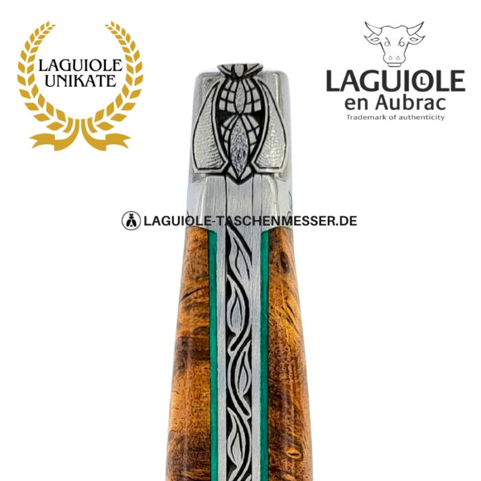 lotushauch: laguiole taschenmesser aus albizia – gravierte biene, heftbacke und feder