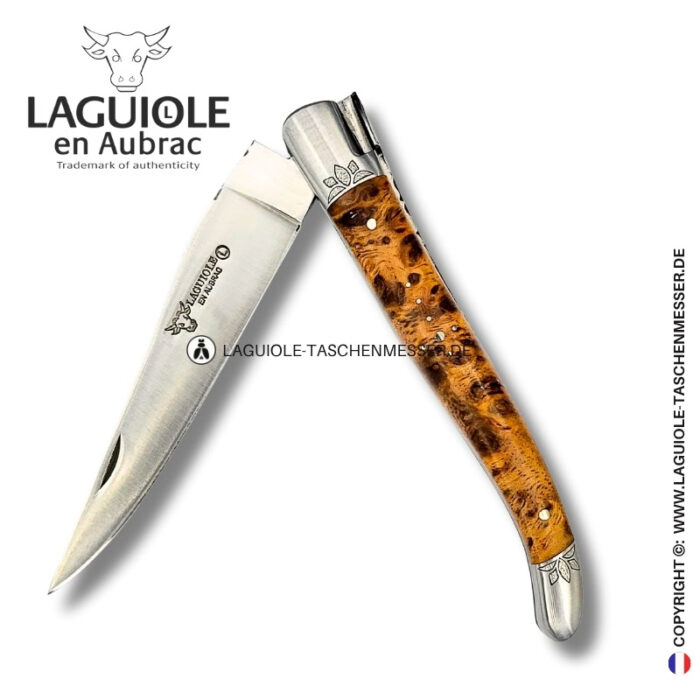 lotushauch: laguiole taschenmesser aus albizia – gravierte biene, heftbacke und feder