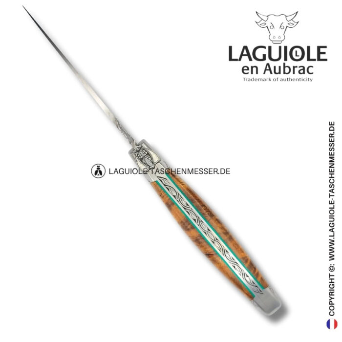 lotushauch: laguiole taschenmesser aus albizia – gravierte biene, heftbacke und feder