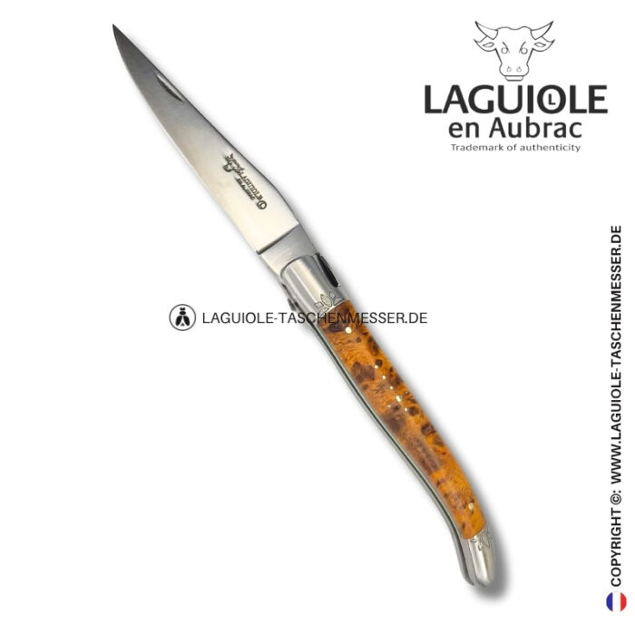 lotushauch: laguiole taschenmesser aus albizia – gravierte biene, heftbacke und feder