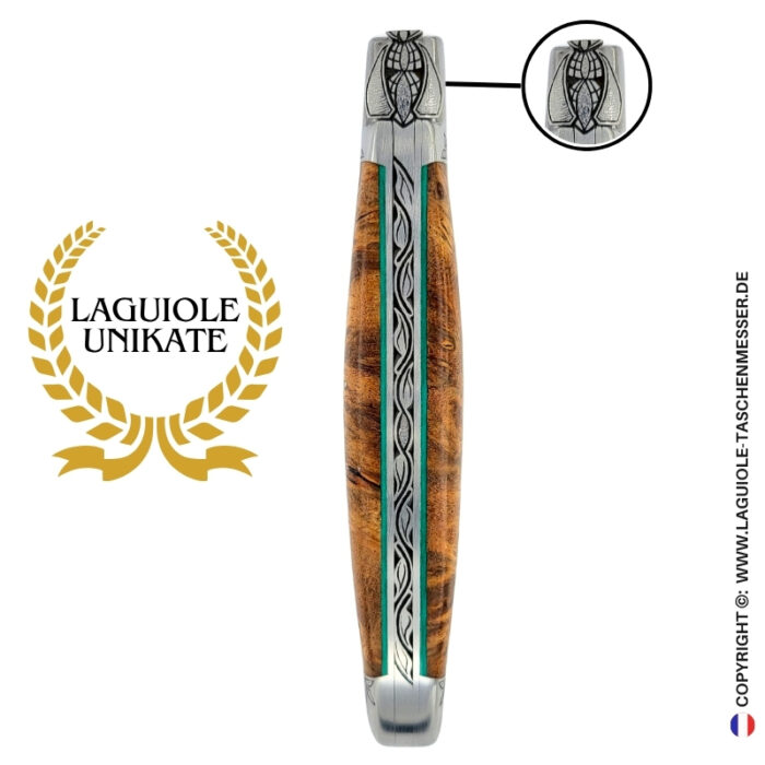 lotushauch: laguiole taschenmesser aus albizia – gravierte biene, heftbacke und feder
