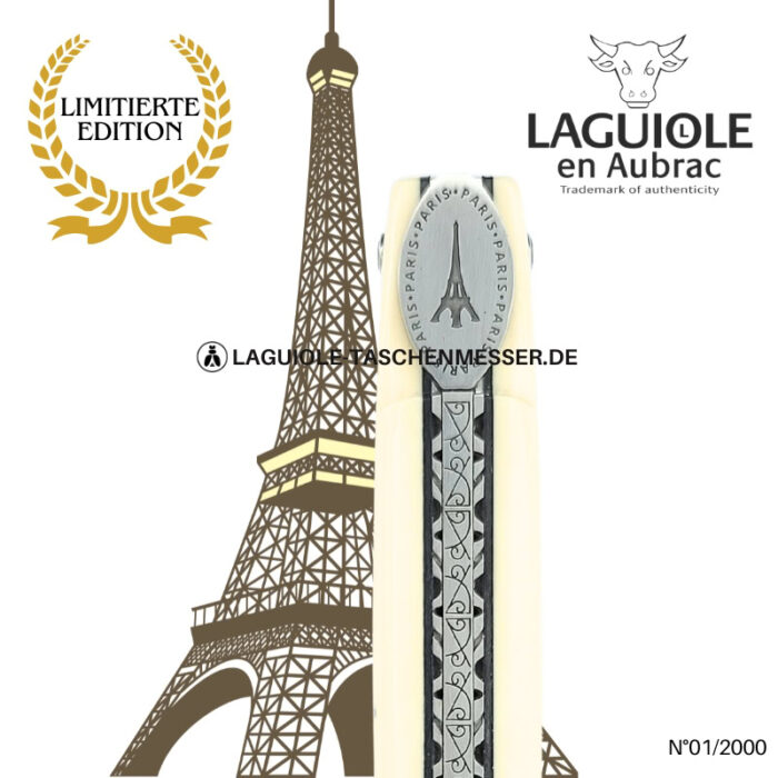 laguiole origine eiffelturm: taschenmesser mit vollgriff aus elforyn weiß n°1