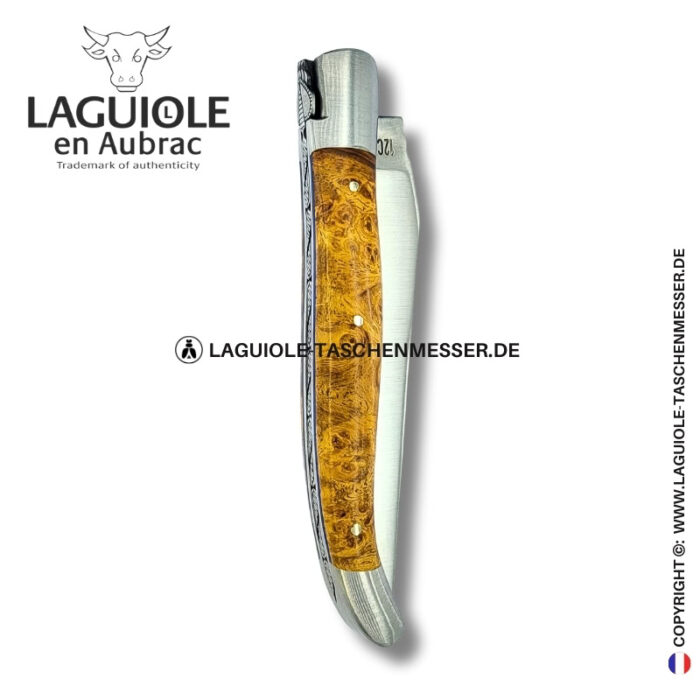 spitzenzierde: laguiole taschenmesser aus goldener amboina maser