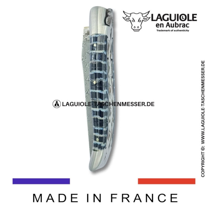 laguiole taschenmesser mit damastklinge & doppelplatinen – griff aus mammut backenzahn blau