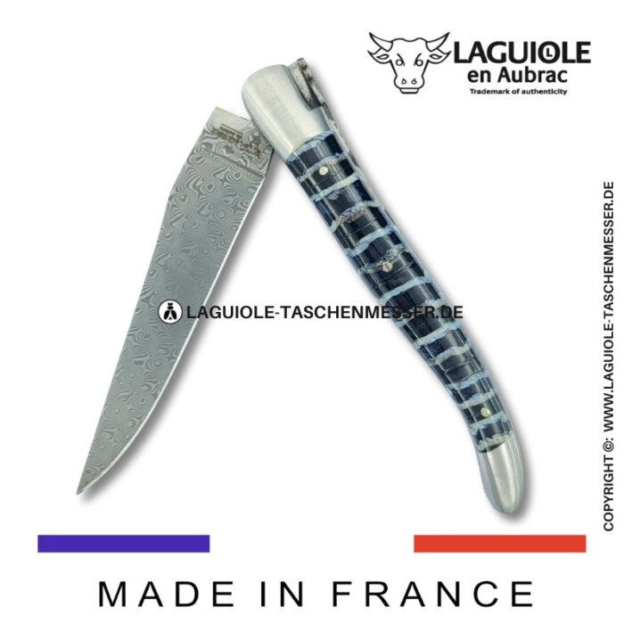 laguiole taschenmesser mit damastklinge & doppelplatinen – griff aus mammut backenzahn blau