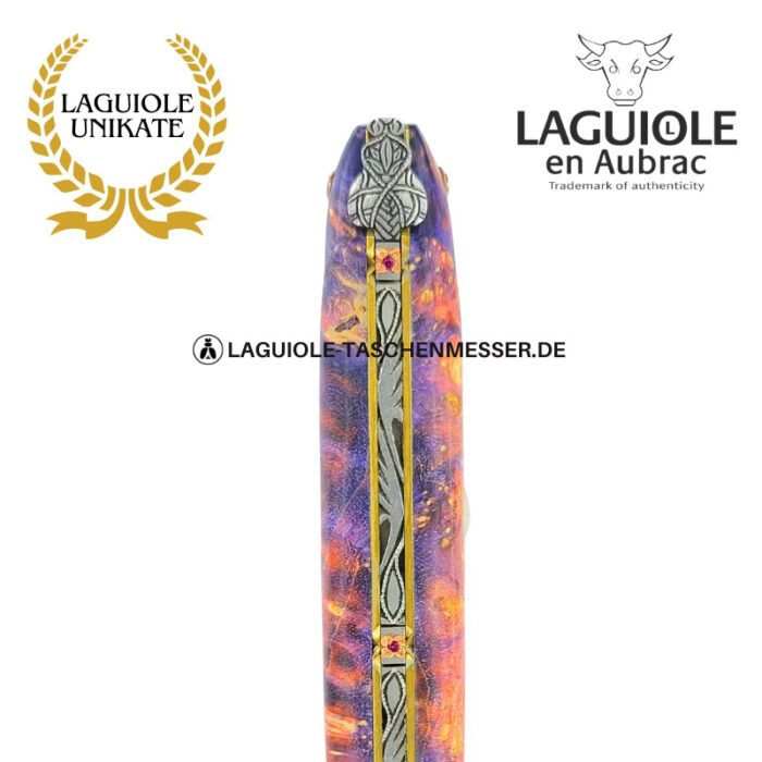 phönixschmuck: laguiole taschenmesser aus gefärbter holundermaser mit steineinlage, vollgriff