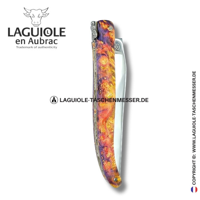 phönixschmuck: laguiole taschenmesser aus gefärbter holundermaser mit steineinlage, vollgriff