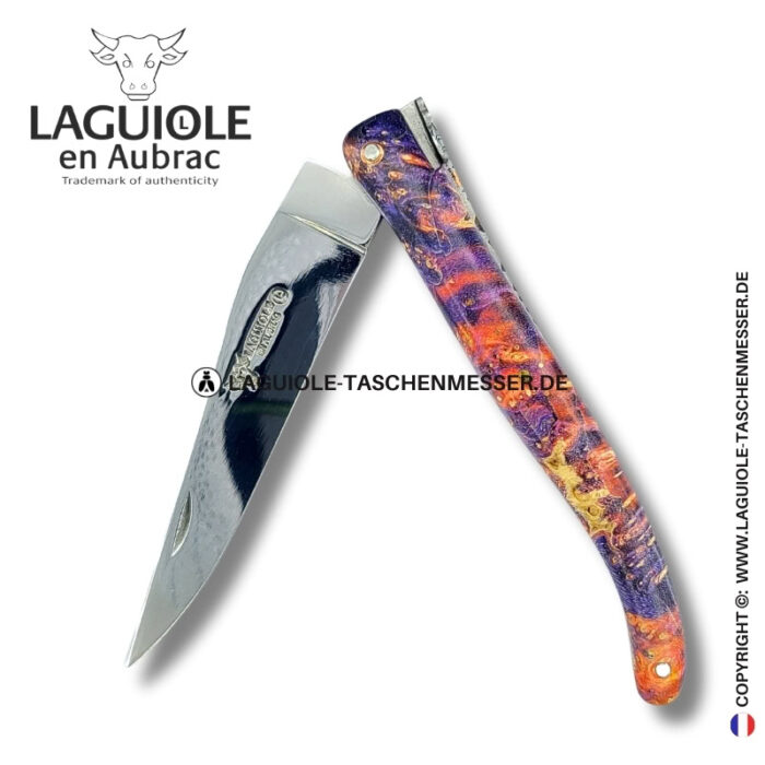 phönixschmuck: laguiole taschenmesser aus gefärbter holundermaser mit steineinlage, vollgriff