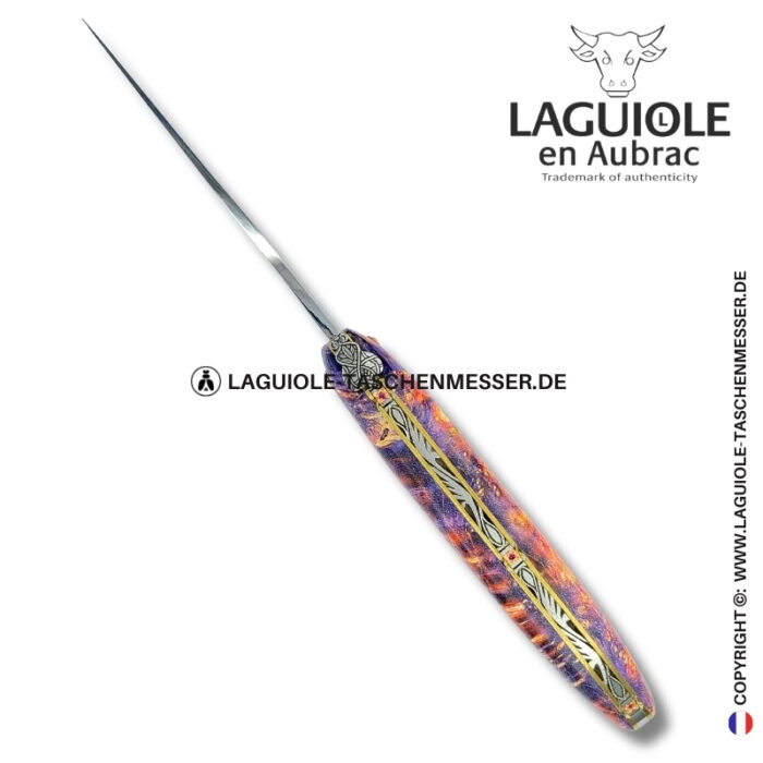 phönixschmuck: laguiole taschenmesser aus gefärbter holundermaser mit steineinlage, vollgriff