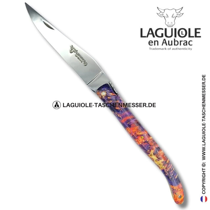 phönixschmuck: laguiole taschenmesser aus gefärbter holundermaser mit steineinlage, vollgriff