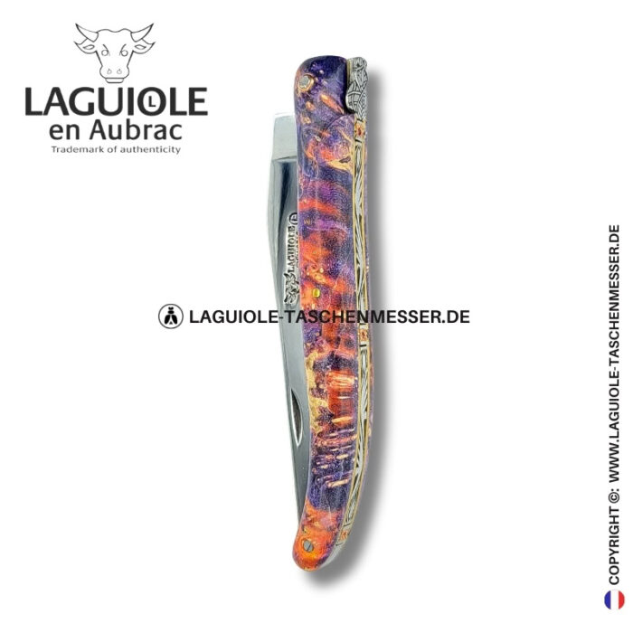 phönixschmuck: laguiole taschenmesser aus gefärbter holundermaser mit steineinlage, vollgriff