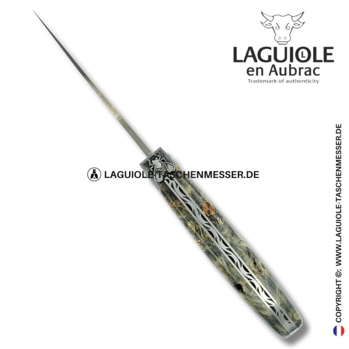 schattengespinst: laguiole taschenmesser aus geschwärzter pappelmaser mit damastklinge aus edelstahl