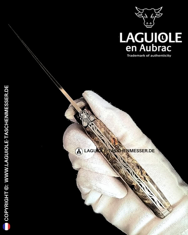 schattengespinst: laguiole taschenmesser aus geschwärzter pappelmaser mit damastklinge aus edelstahl