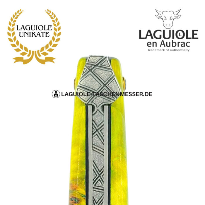 smaragdglyphen: laguiole taschenmesser aus grüner pappelmaser, vollgriff