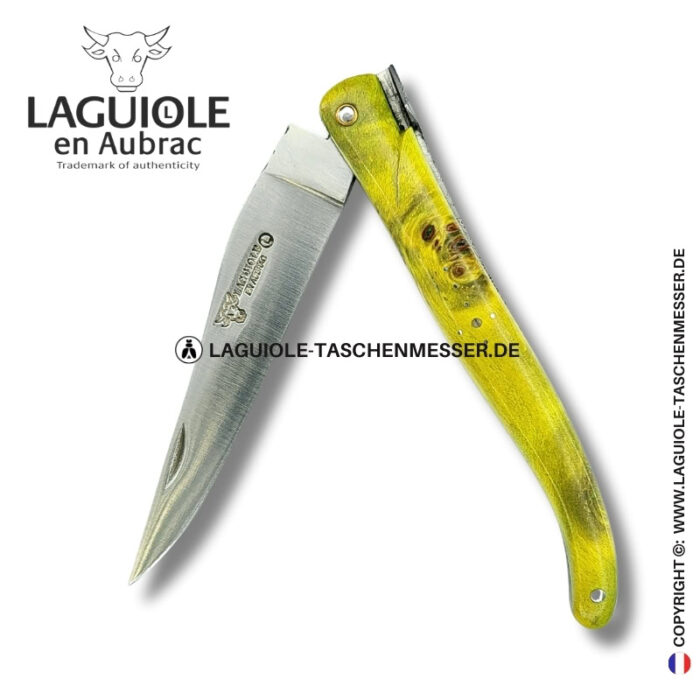 smaragdglyphen: laguiole taschenmesser aus grüner pappelmaser, vollgriff