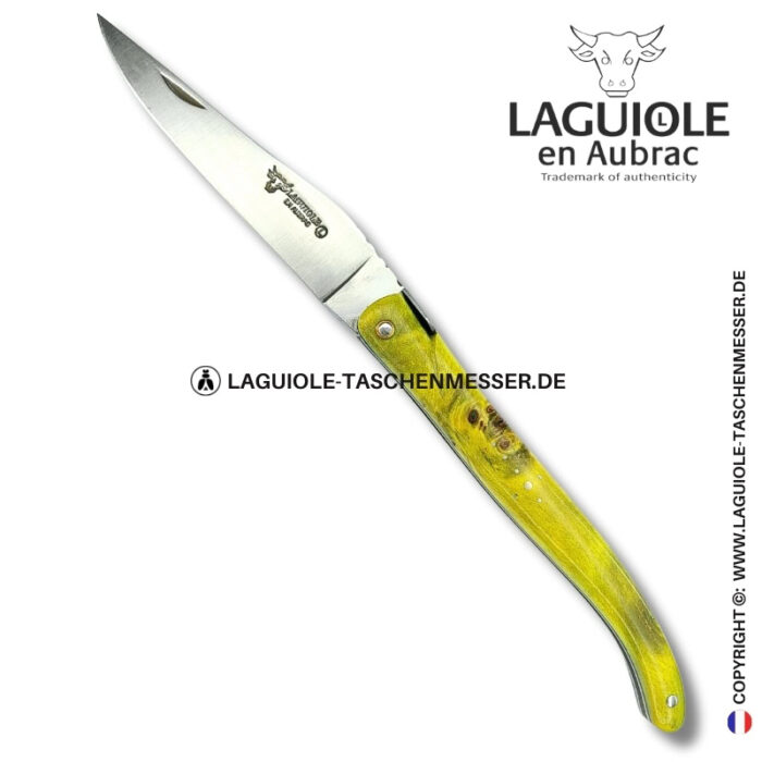 smaragdglyphen: laguiole taschenmesser aus grüner pappelmaser, vollgriff