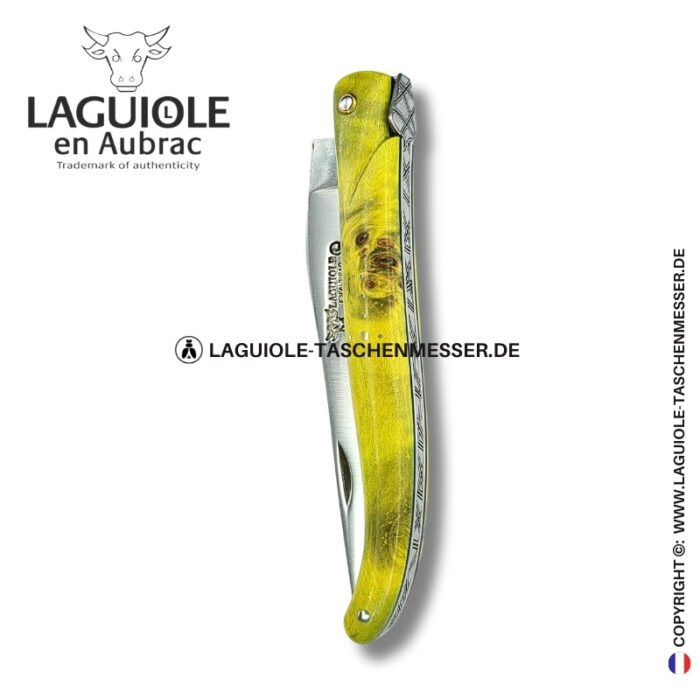 smaragdglyphen: laguiole taschenmesser aus grüner pappelmaser, vollgriff