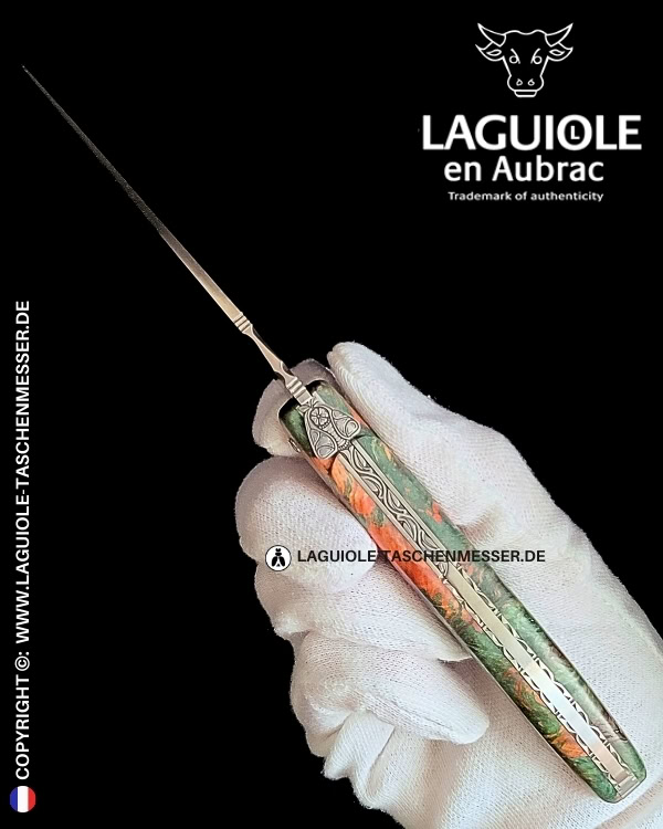 wiesenbiene: laguiole taschenmesser mit vollgriff aus zweifarbiger kastanienmaser